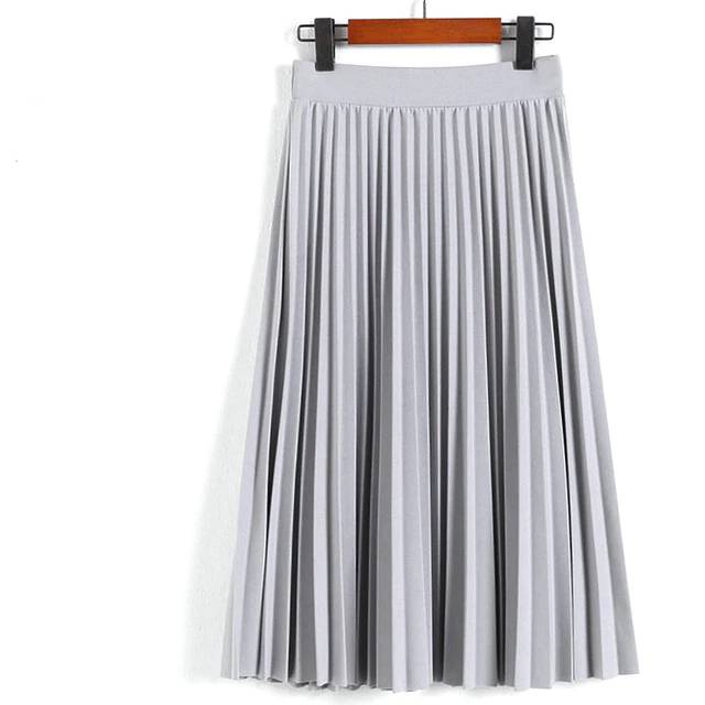 Pleated Satin High Waist Skirt - Gray / Free - Bottoms - Skirts - 14 - 2024