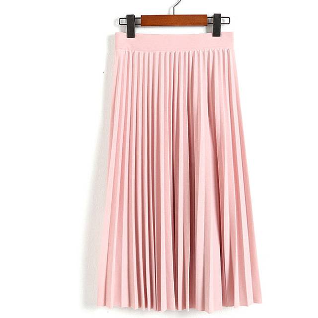 Pleated Satin High Waist Skirt - Pink / Free - Bottoms - Skirts - 12 - 2024