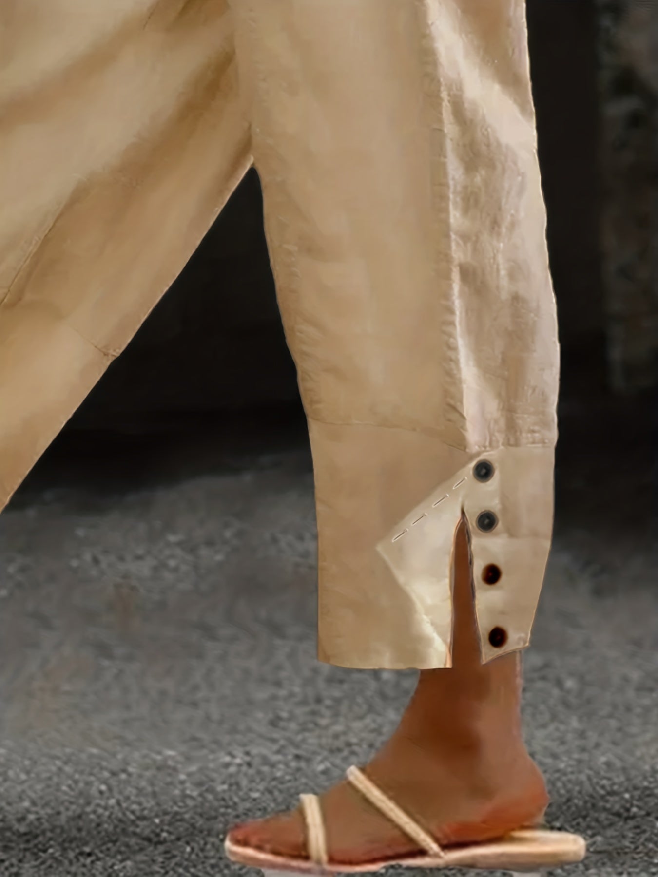 Plus Size Buttoned Slit Pants with Pockets - Bottoms - Pants - 3 - 2024
