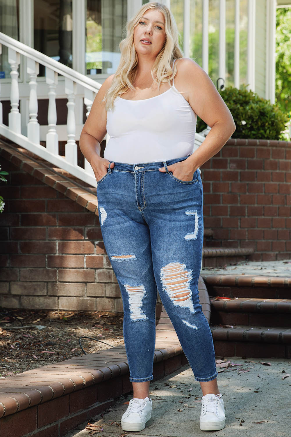 Plus Size Distressed Skinny Jeans - Bottoms - Pants - 4 - 2024