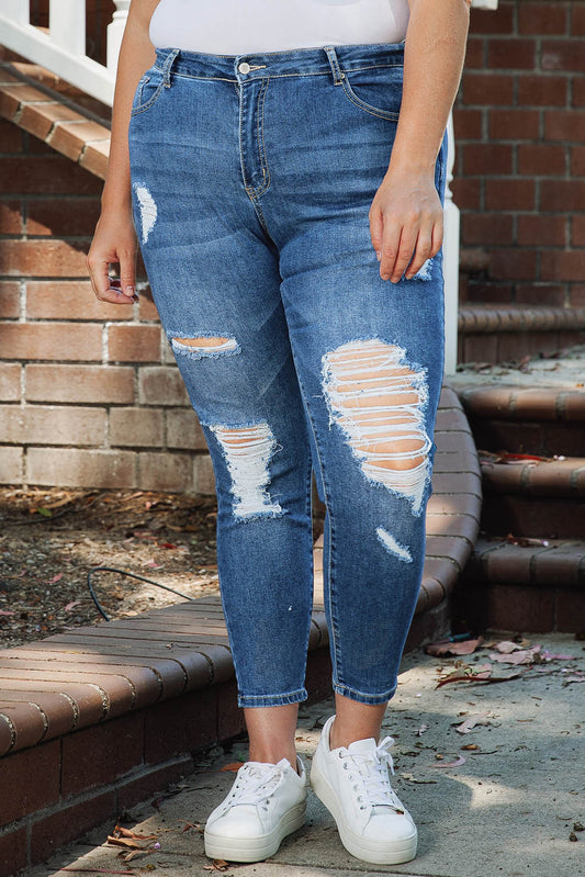 Plus Size Distressed Skinny Jeans - Medium / 1X - Bottoms - Pants - 1 - 2024