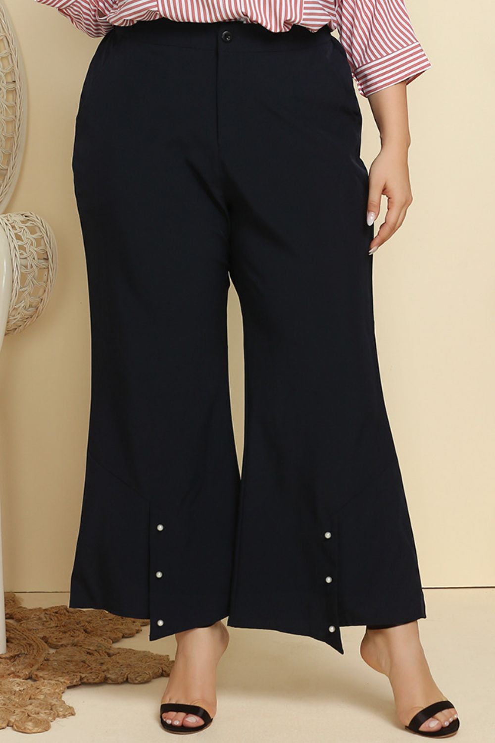 Plus Size Hem Detail Flare Pants - Black / XL - Bottoms - Pants - 1 - 2024