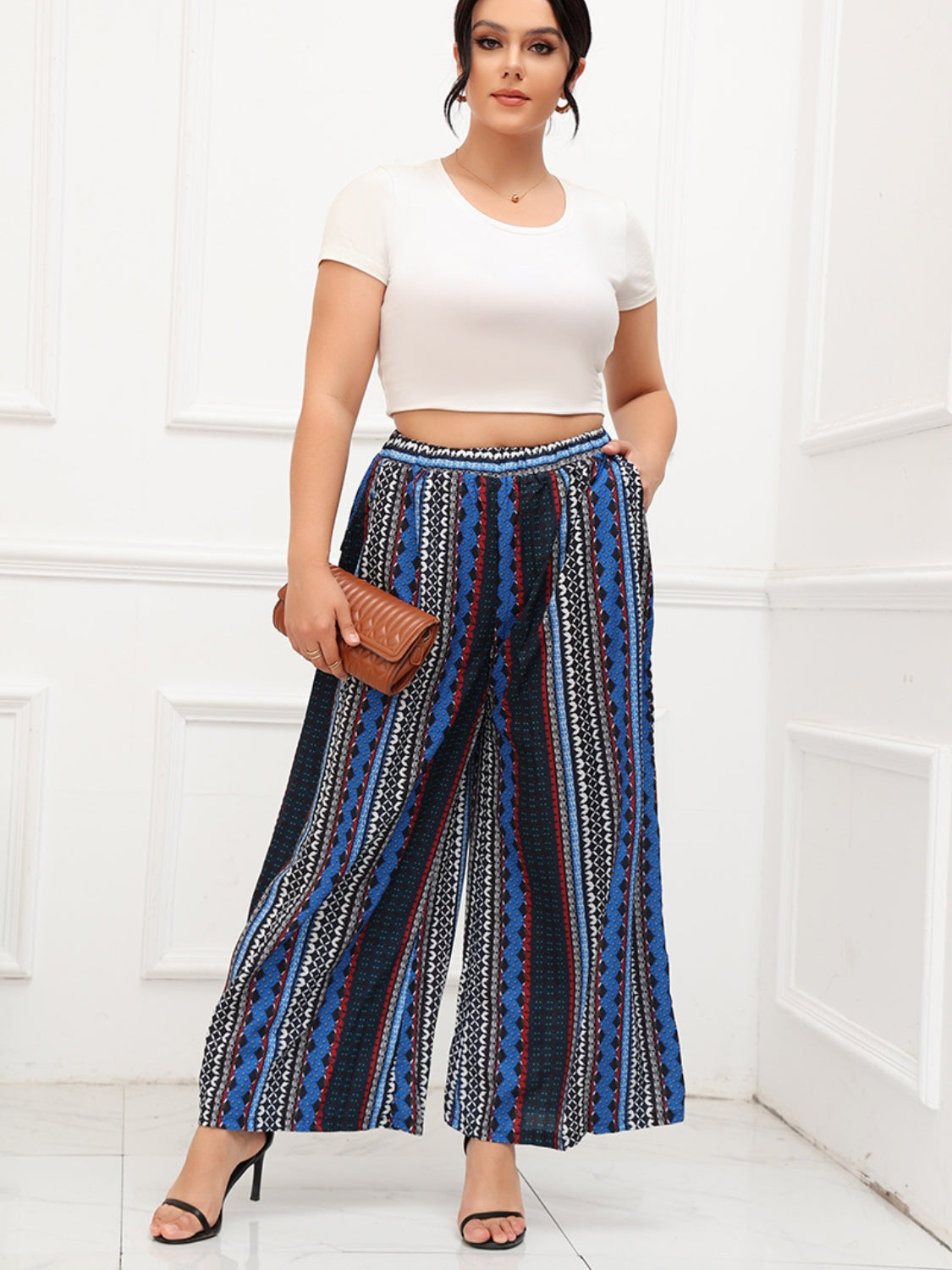 Plus Size Printed Wide Leg Pants with Pockets - Bottoms - Pants - 3 - 2024