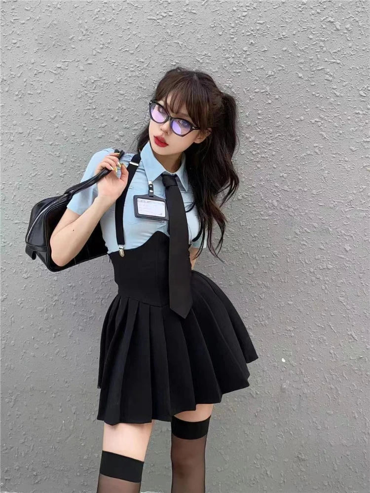 Preppy Style Two-Piece School Uniform Set - Corset Shirt and Pleated Skirt - Bottoms - Outfit Sets - 4 - 2024