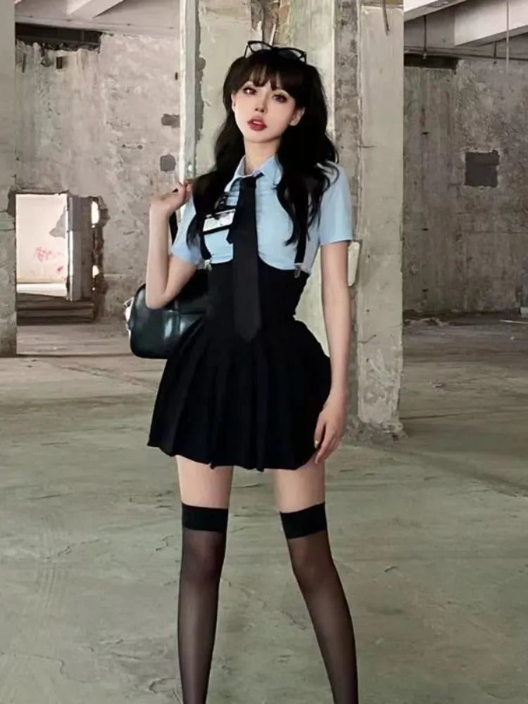 Preppy Style Two-Piece School Uniform Set - Corset Shirt and Pleated Skirt - Bottoms - Outfit Sets - 5 - 2024