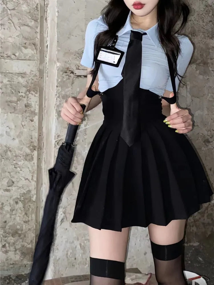 Preppy Style Two-Piece School Uniform Set - Corset Shirt and Pleated Skirt - Bottoms - Outfit Sets - 3 - 2024