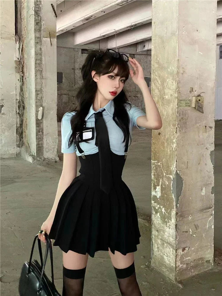 Preppy Style Two-Piece School Uniform Set - Corset Shirt and Pleated Skirt - Bottoms - Outfit Sets - 6 - 2024