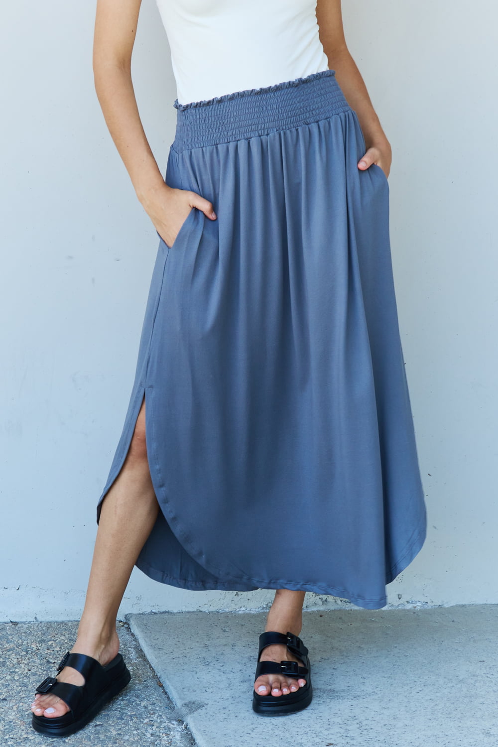 Princess Full Size High Waist Scoop Hem Maxi Skirt in Dusty Blue - Blue / S - Bottoms - Skirts - 1 - 2024