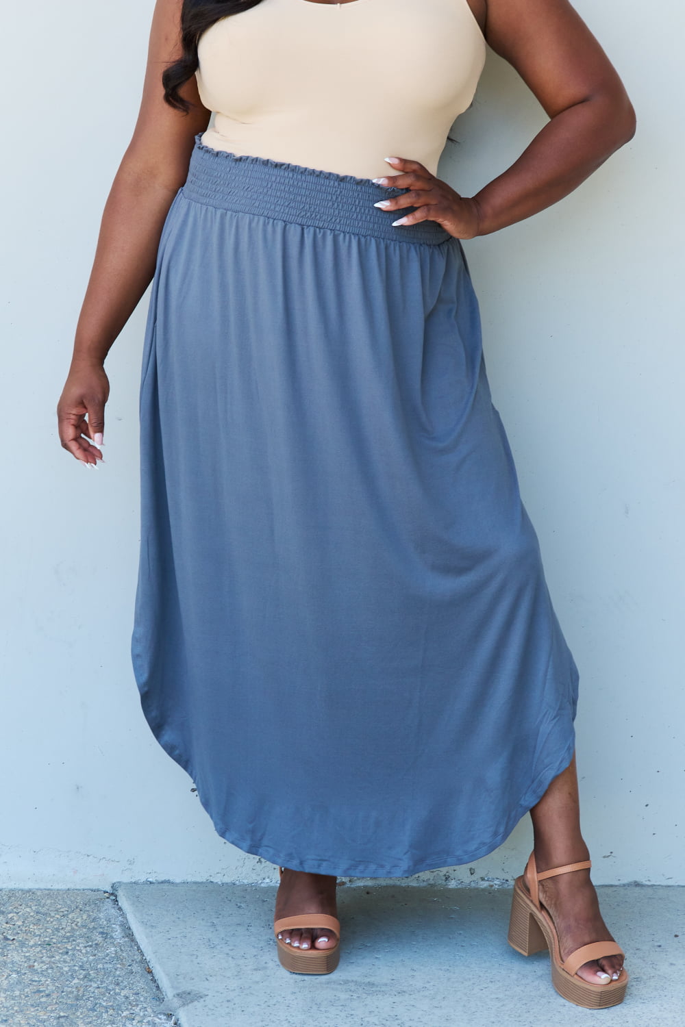 Princess Full Size High Waist Scoop Hem Maxi Skirt in Dusty Blue - Bottoms - Skirts - 6 - 2024
