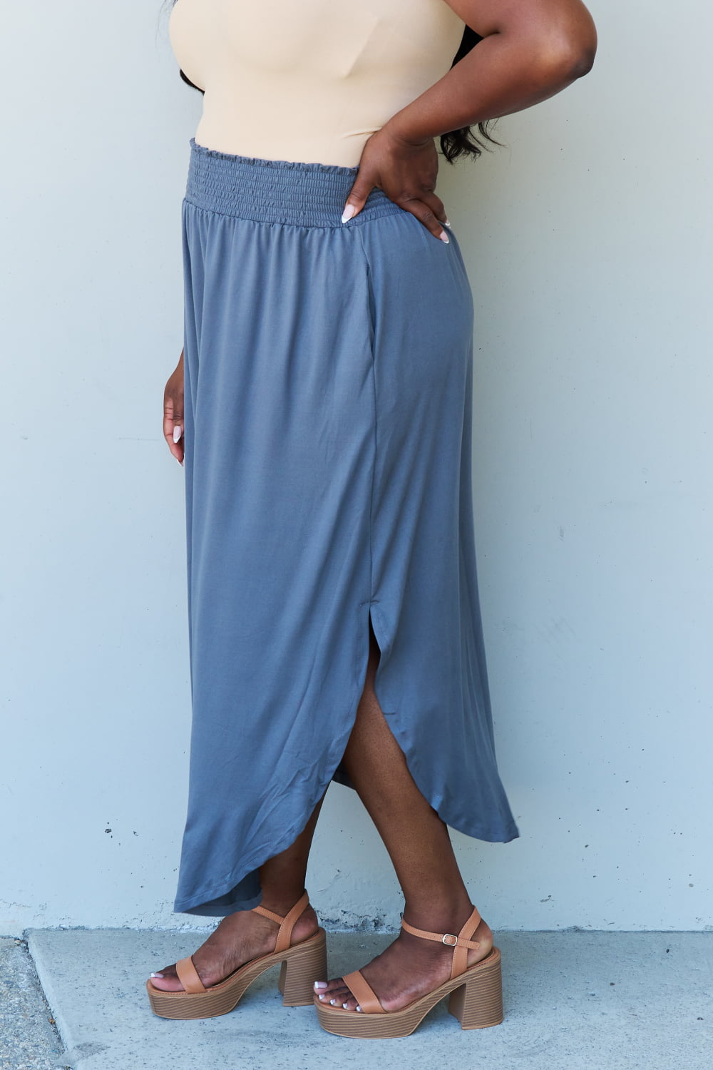 Princess Full Size High Waist Scoop Hem Maxi Skirt in Dusty Blue - Bottoms - Skirts - 8 - 2024