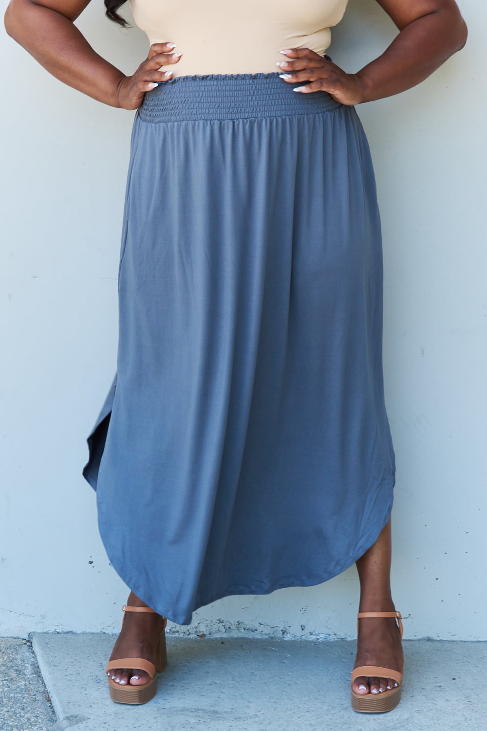 Princess Full Size High Waist Scoop Hem Maxi Skirt in Dusty Blue - Bottoms - Skirts - 7 - 2024