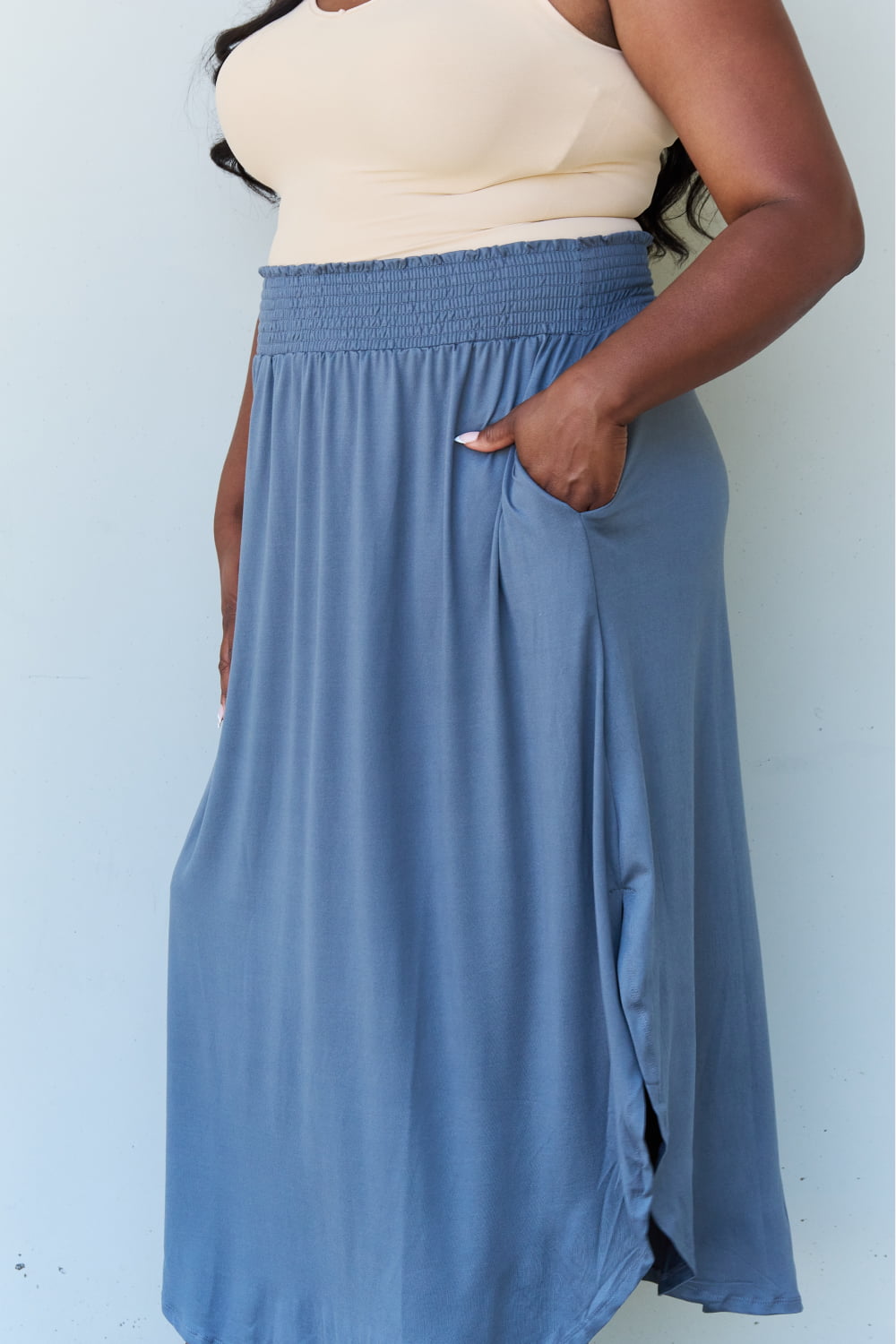 Princess Full Size High Waist Scoop Hem Maxi Skirt in Dusty Blue - Bottoms - Skirts - 11 - 2024