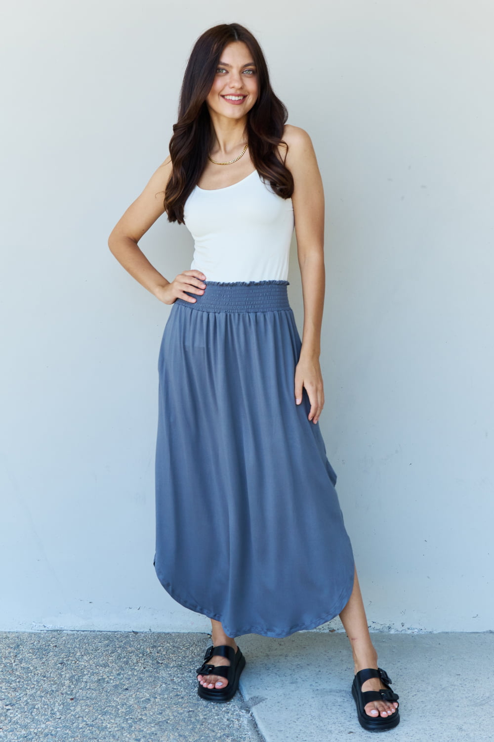 Princess Full Size High Waist Scoop Hem Maxi Skirt in Dusty Blue - Bottoms - Skirts - 4 - 2024
