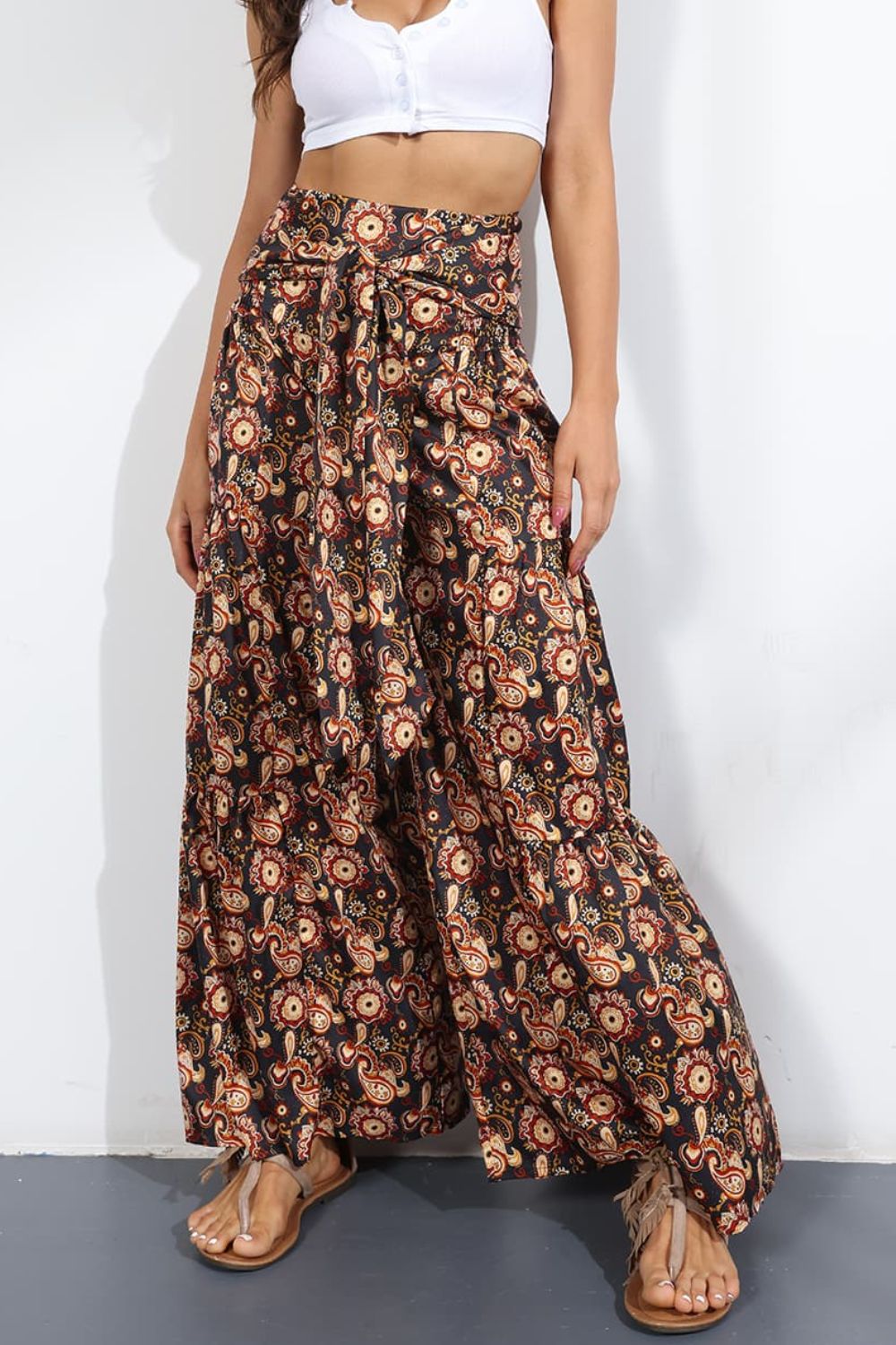 Printed High-Rise Tied Culottes - Black / S - Bottoms - Pants - 28 - 2024