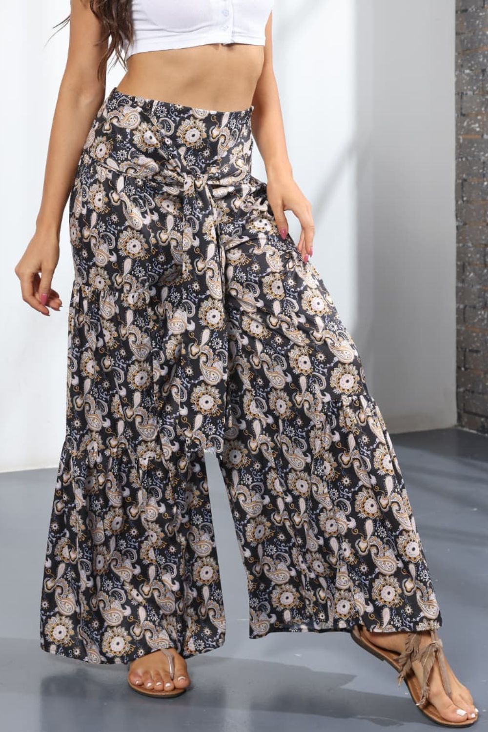 Printed High-Rise Tied Culottes - Bottoms - Pants - 32 - 2024
