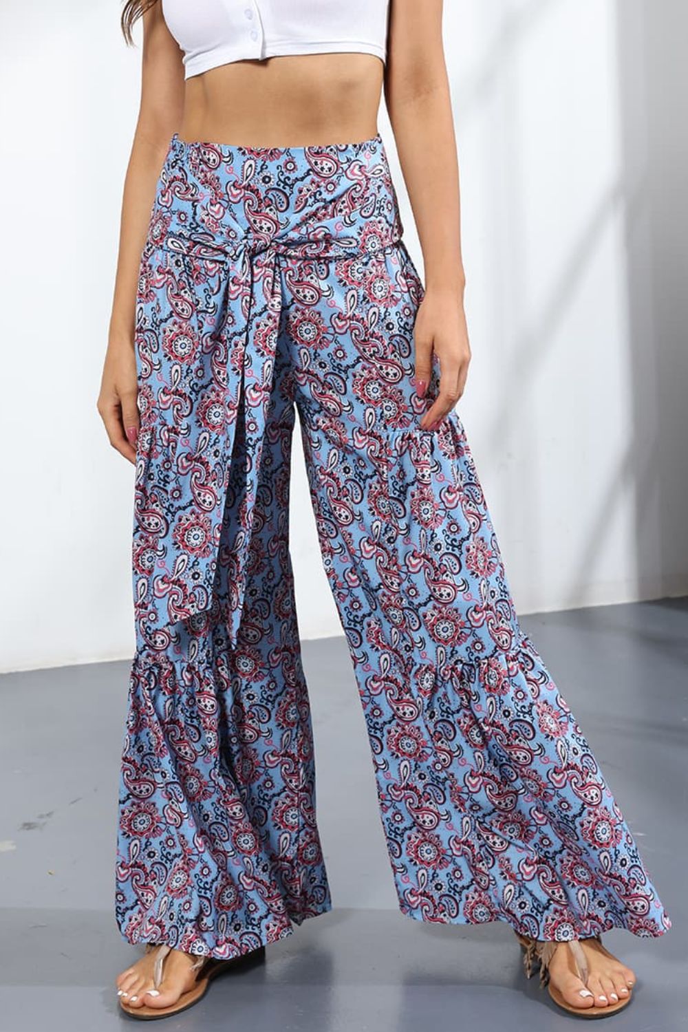 Printed High-Rise Tied Culottes - Blue / S - Bottoms - Pants - 25 - 2024