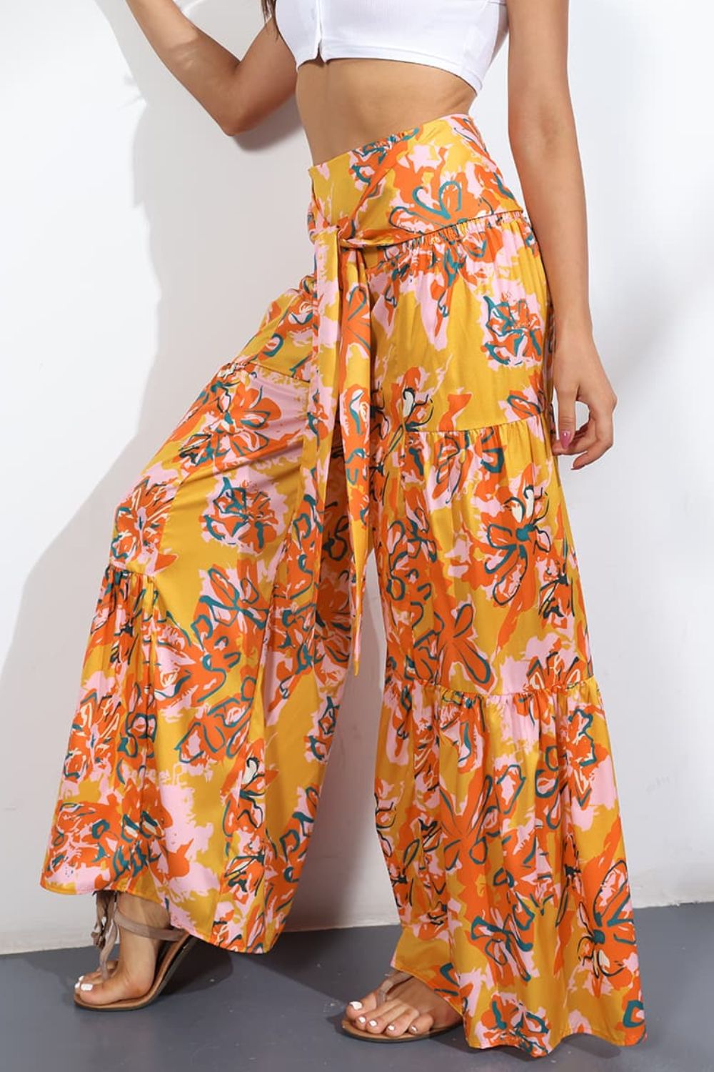 Printed High-Rise Tied Culottes - Yellow / S - Bottoms - Pants - 16 - 2024