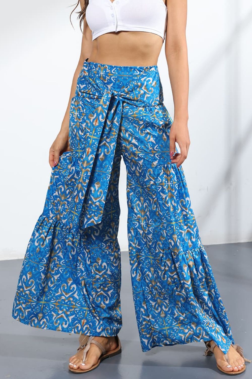 Printed High-Rise Tied Culottes - Light Blue / S - Bottoms - Pants - 10 - 2024