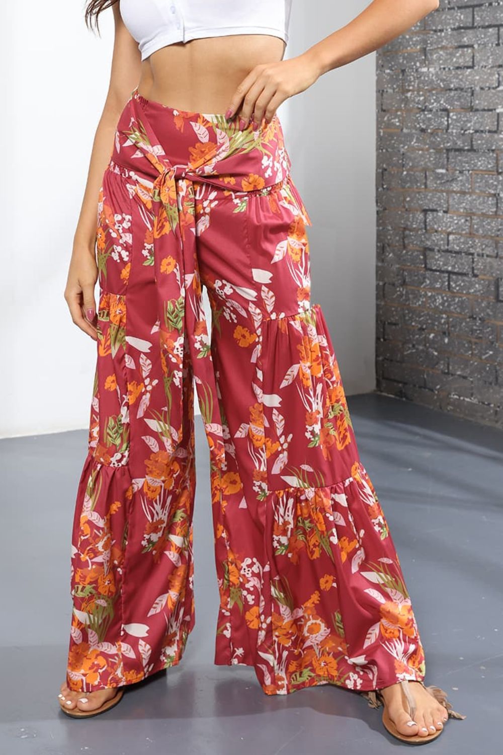 Printed High-Rise Tied Culottes - Red / S - Bottoms - Pants - 4 - 2024