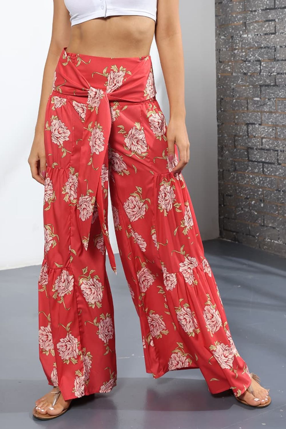 Printed High-Rise Tied Culottes - Light Red / S - Bottoms - Pants - 13 - 2024