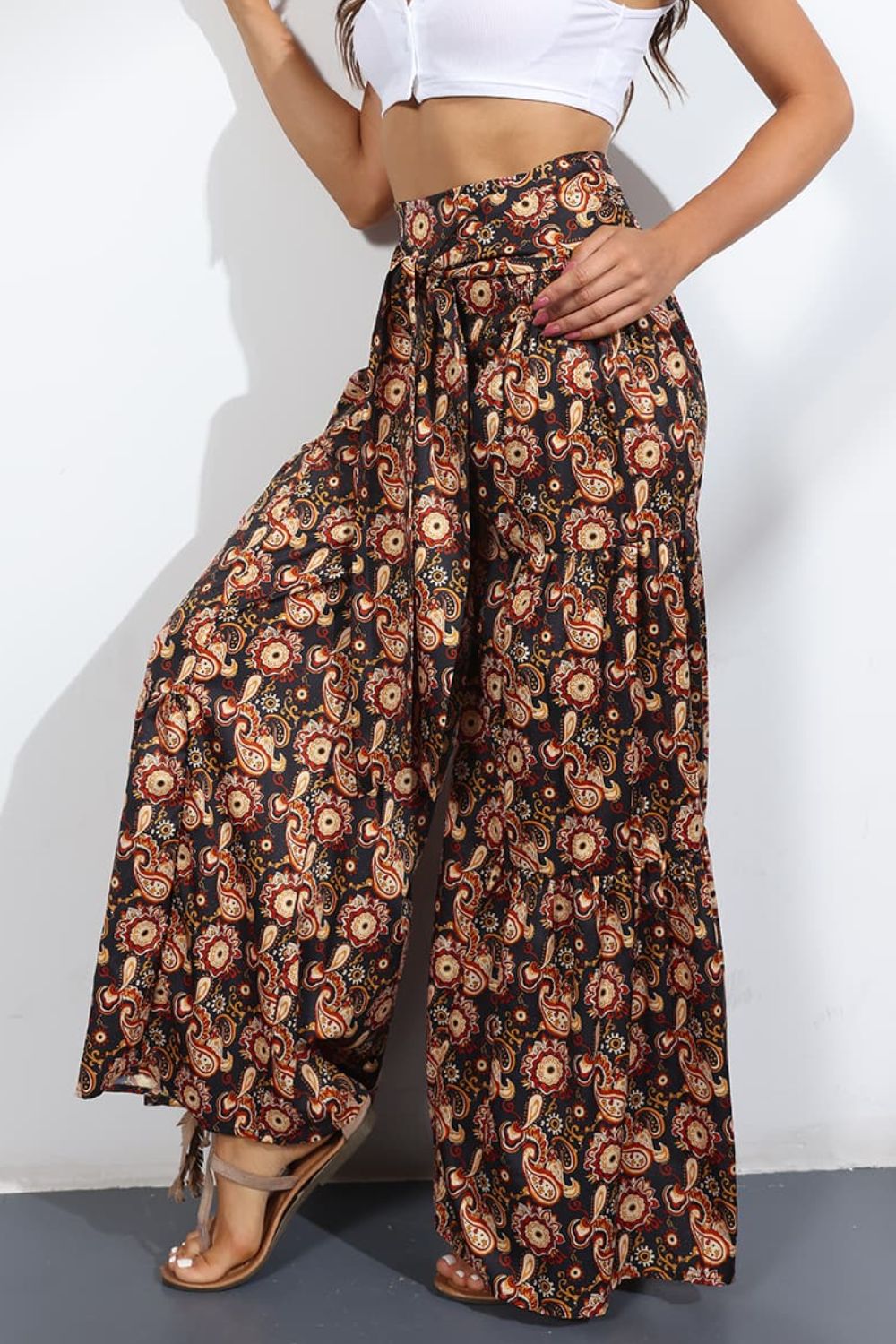Printed High-Rise Tied Culottes - Bottoms - Pants - 29 - 2024