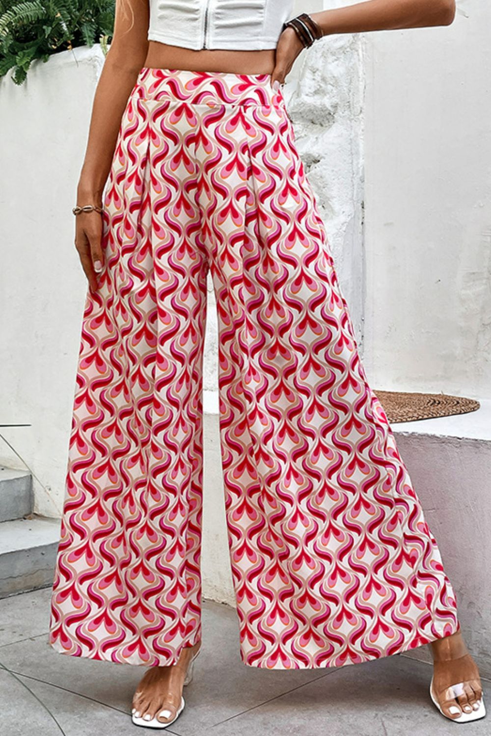 Printed High-Waist Culottes - Red / S - Bottoms - Pants - 1 - 2024