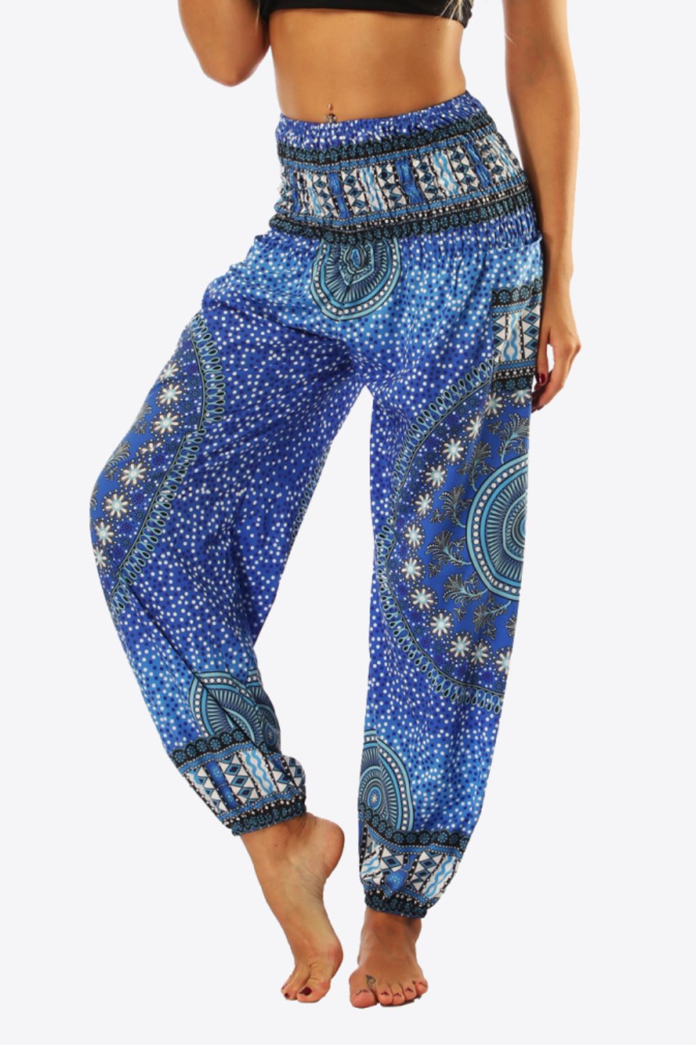 Printed High-Waist Pants - Blue / One Size - Bottoms - Pants - 1 - 2024