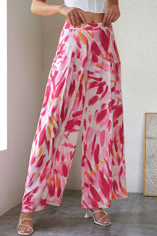 Printed High Waist Wide Leg Pants - Pink / 6 - Bottoms - Pants - 1 - 2024