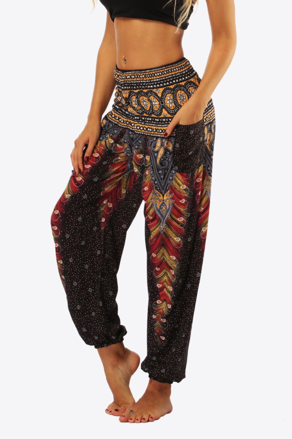 Printed Pants with Pockets - Brown / One Size - Bottoms - Pants - 3 - 2024