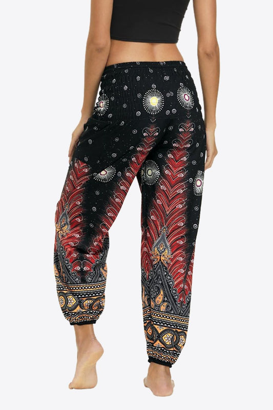 Printed Smocked Pants - Black / One Size - Bottoms - Pants - 2 - 2024