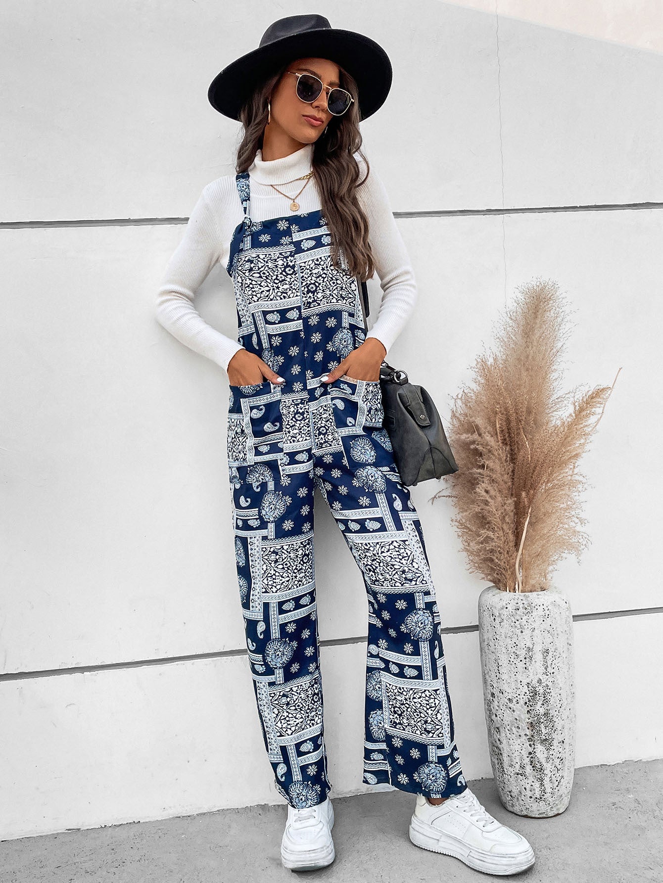 Printed Straight Leg Jumpsuit with Pockets - Bottoms - Jumpsuits & Rompers - 3 - 2024