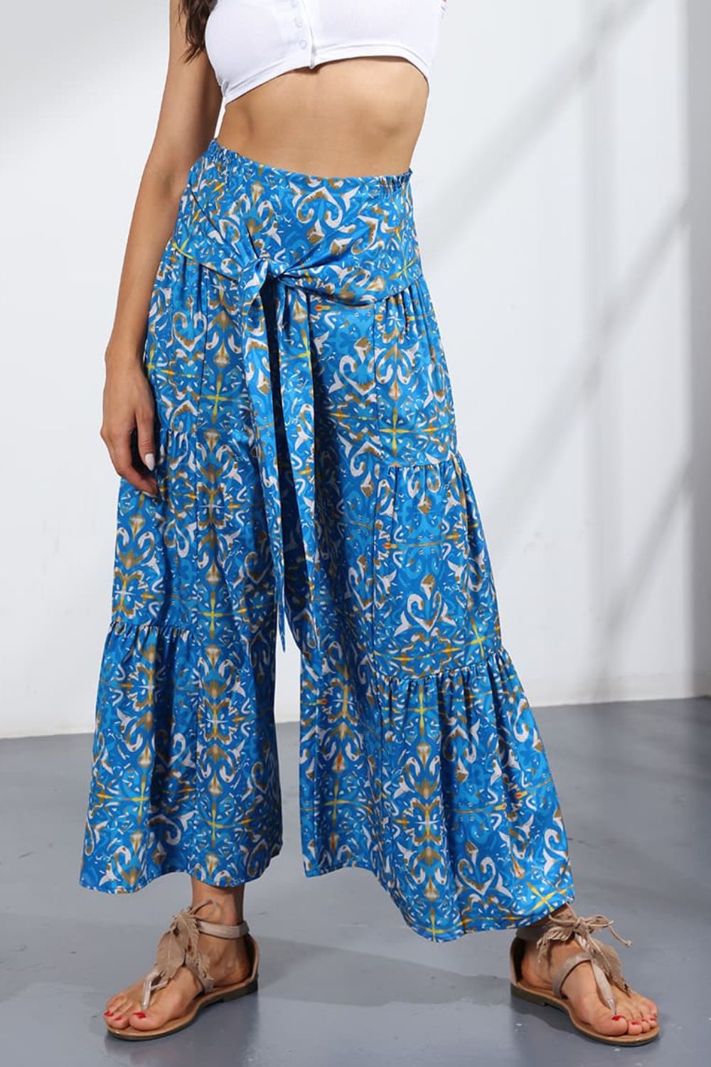 Printed Tie-Front Culottes - Blue / S - Bottoms - Pants - 39 - 2024