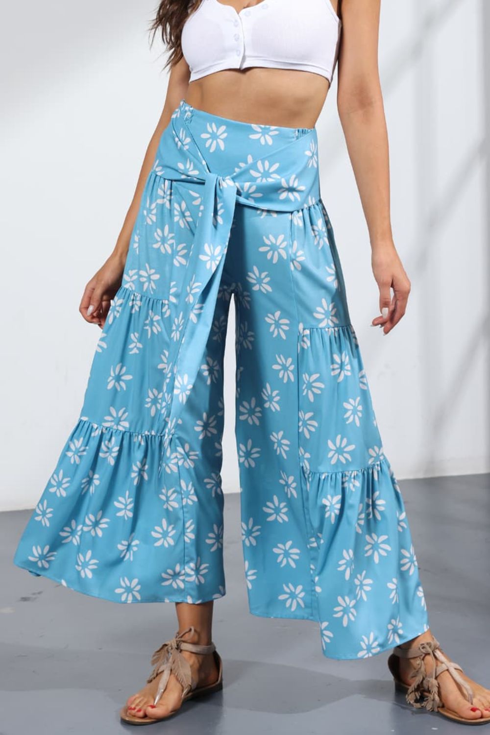 Printed Tie-Front Culottes - Cobalt Blue / S - Bottoms - Pants - 41 - 2024