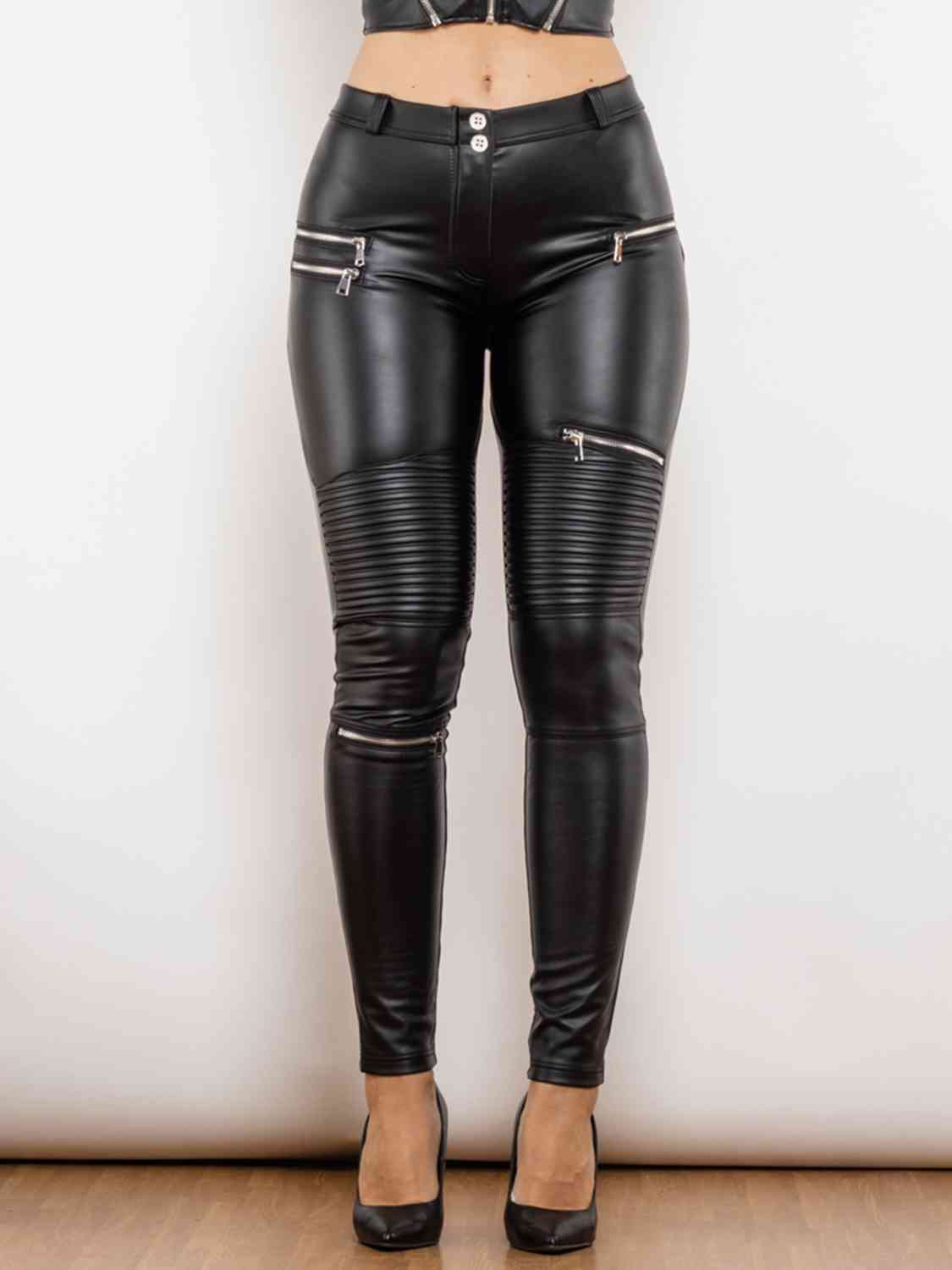 PU Zip Detail Skinny Pants - Black / XS - Bottoms - Pants - 1 - 2024