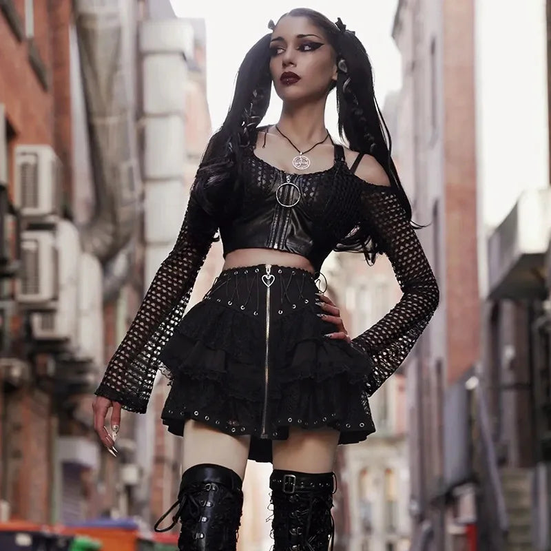 Punk Vintage High-Waist Skirt – Kawaii Harajuku Gothic Mini - Bottoms - Dance Dresses Skirts & Costumes - 4 - 2024