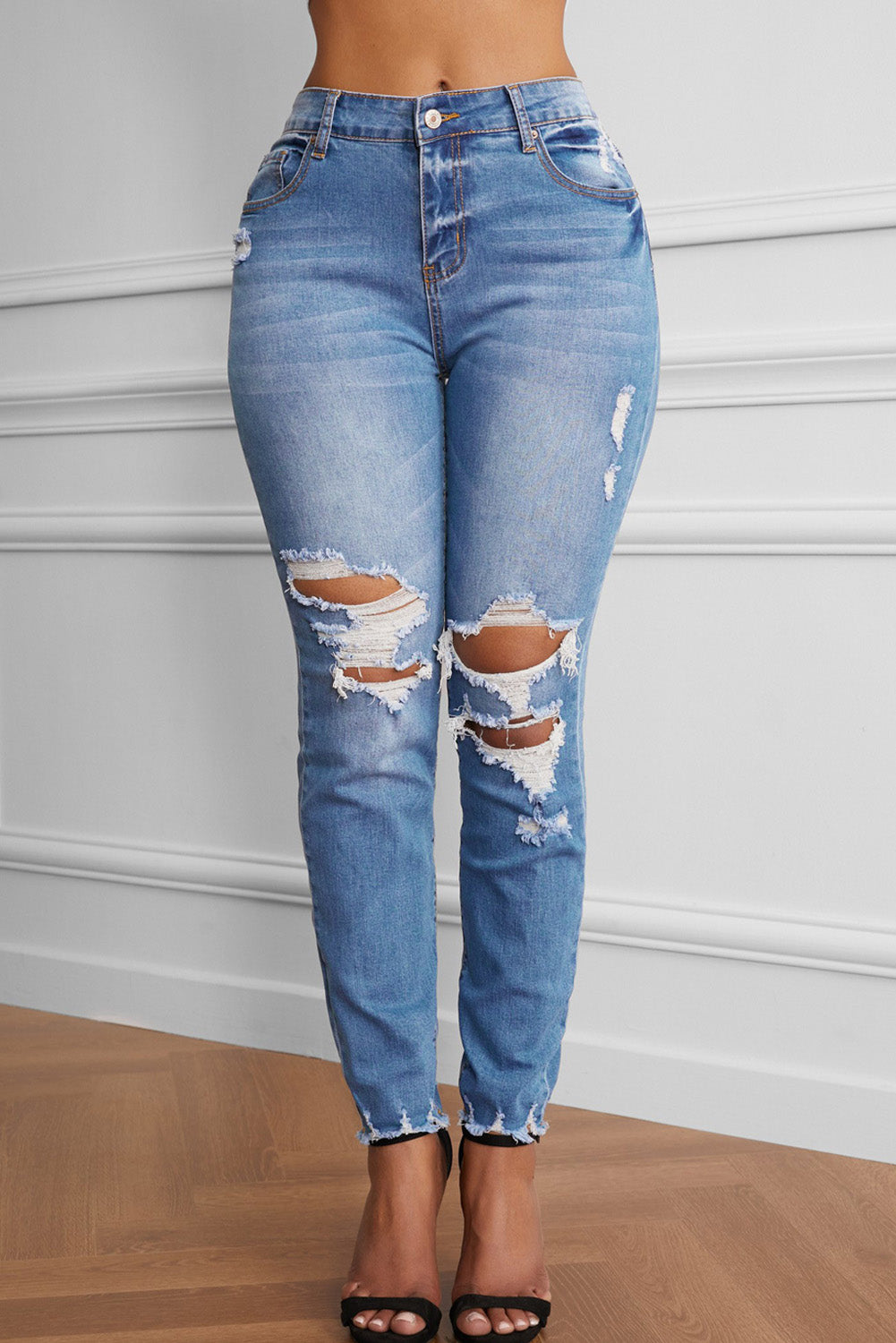 Raw Cut Frayed Hem Jeans - Blue / S - Bottoms - Pants - 1 - 2024