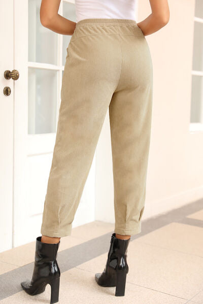 Ribbed Front Pocket Elastic Waist Pants - Bottoms - Pants - 2 - 2024