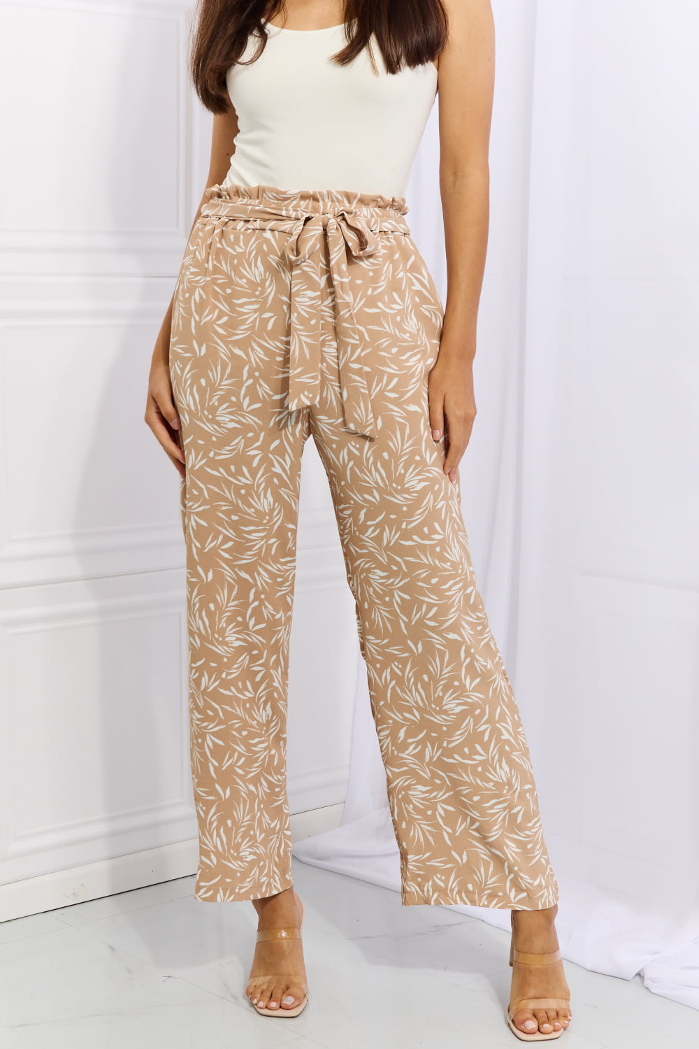 Right Angle Full Size Geometric Printed Pants in Tan - Bottoms - Pants - 3 - 2024