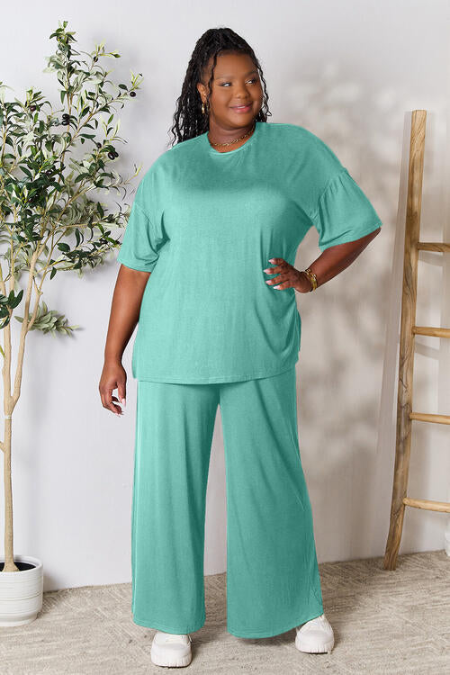 Round Neck Slit Top and Pants Set - Bottoms - Outfit Sets - 11 - 2024
