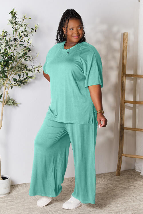 Round Neck Slit Top and Pants Set - Bottoms - Outfit Sets - 12 - 2024