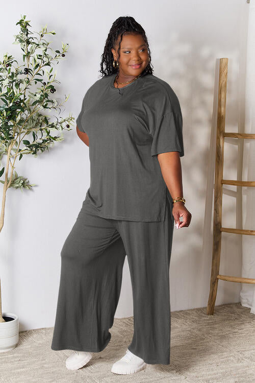 Round Neck Slit Top and Pants Set - Bottoms - Outfit Sets - 16 - 2024