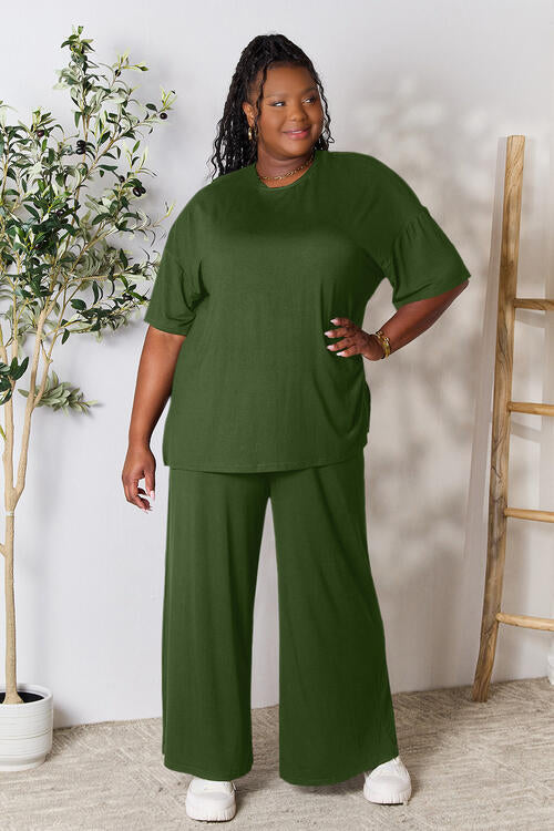 Round Neck Slit Top and Pants Set - Bottoms - Outfit Sets - 23 - 2024