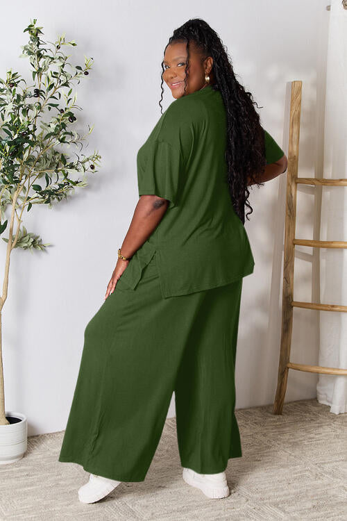 Round Neck Slit Top and Pants Set - Bottoms - Outfit Sets - 25 - 2024