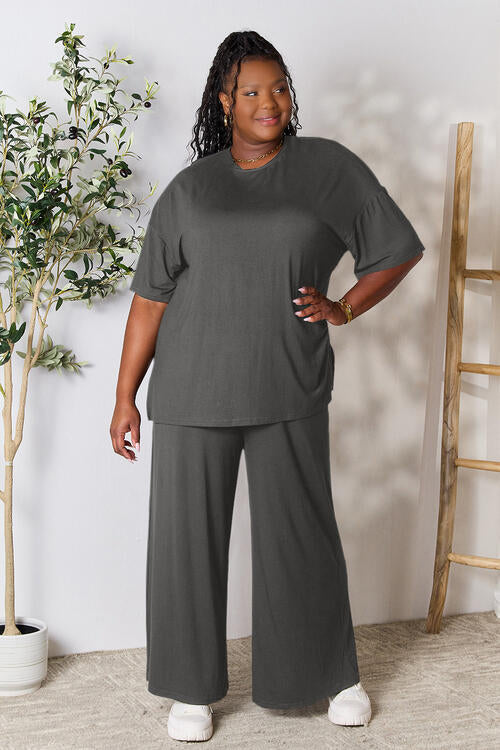 Round Neck Slit Top and Pants Set - Bottoms - Outfit Sets - 26 - 2024