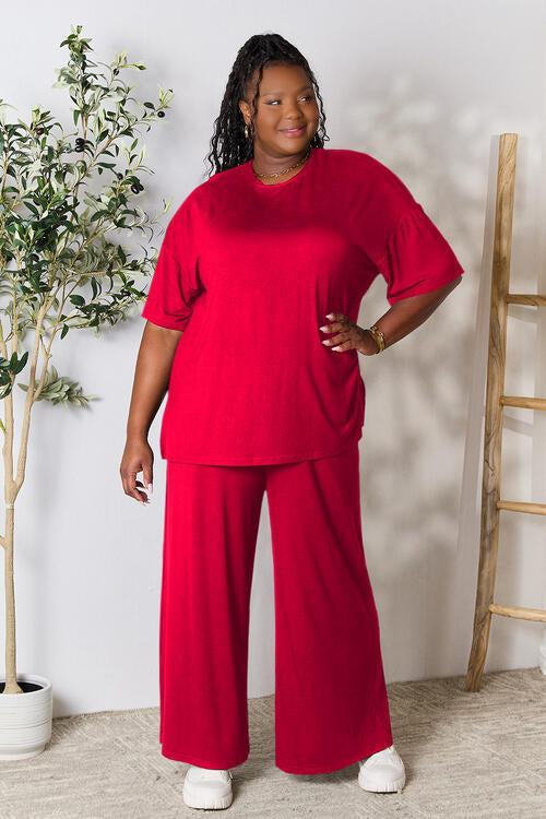 Round Neck Slit Top and Pants Set - Bottoms - Outfit Sets - 28 - 2024