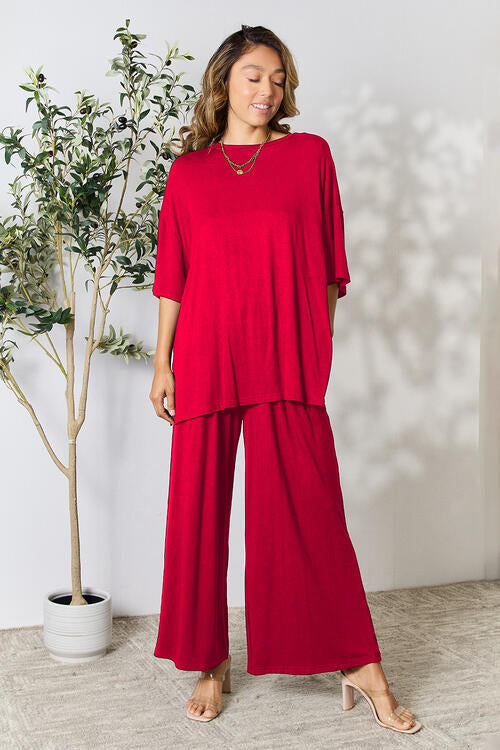Round Neck Slit Top and Pants Set - Bottoms - Outfit Sets - 31 - 2024