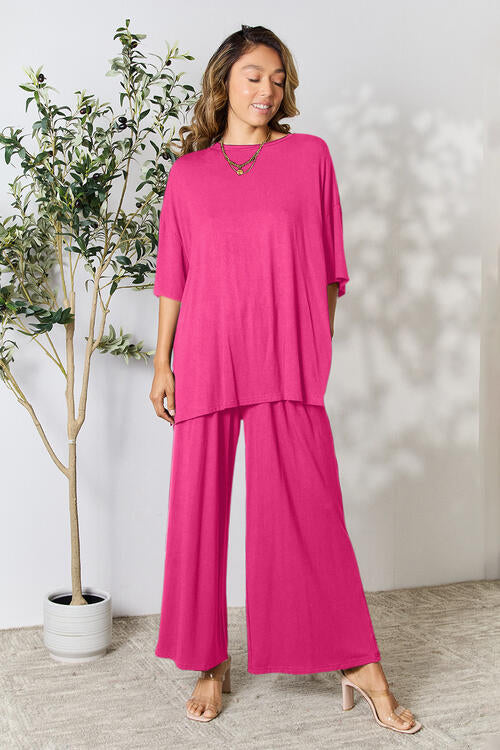 Round Neck Slit Top and Pants Set - Bottoms - Outfit Sets - 4 - 2024