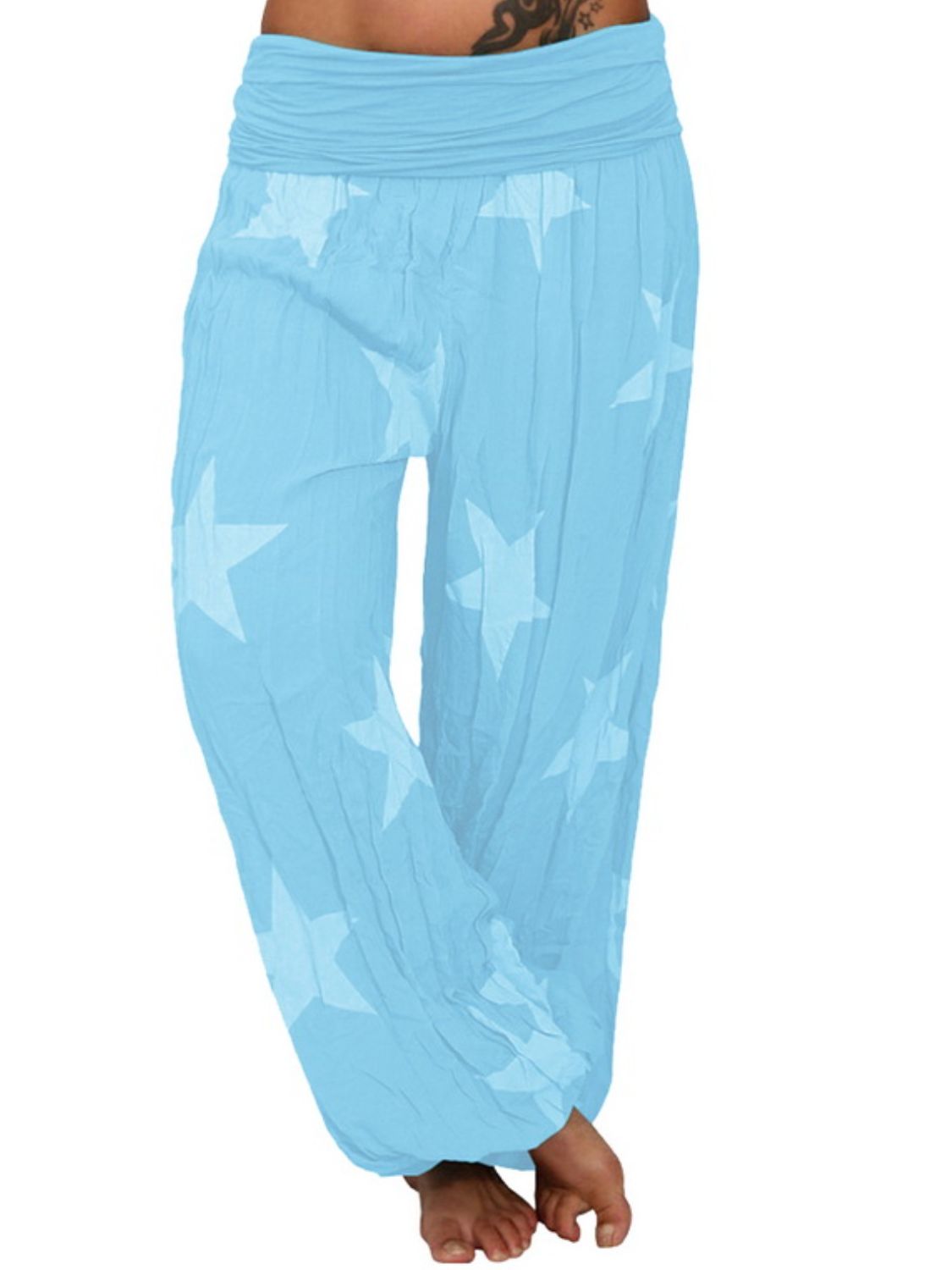 Ruched High Waist Printed Pants - Blue / S - Bottoms - Pants - 4 - 2024