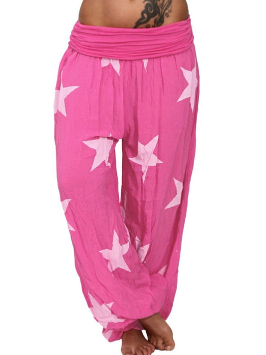 Ruched High Waist Printed Pants - Pink / S - Bottoms - Pants - 1 - 2024