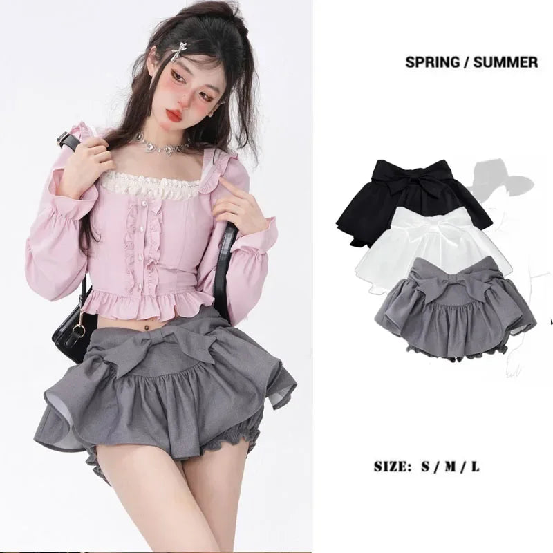 Ruffled Edge Grey Fluffy Skirt - Korean Preppy Style - Bottoms - Skirts - 5 - 2024